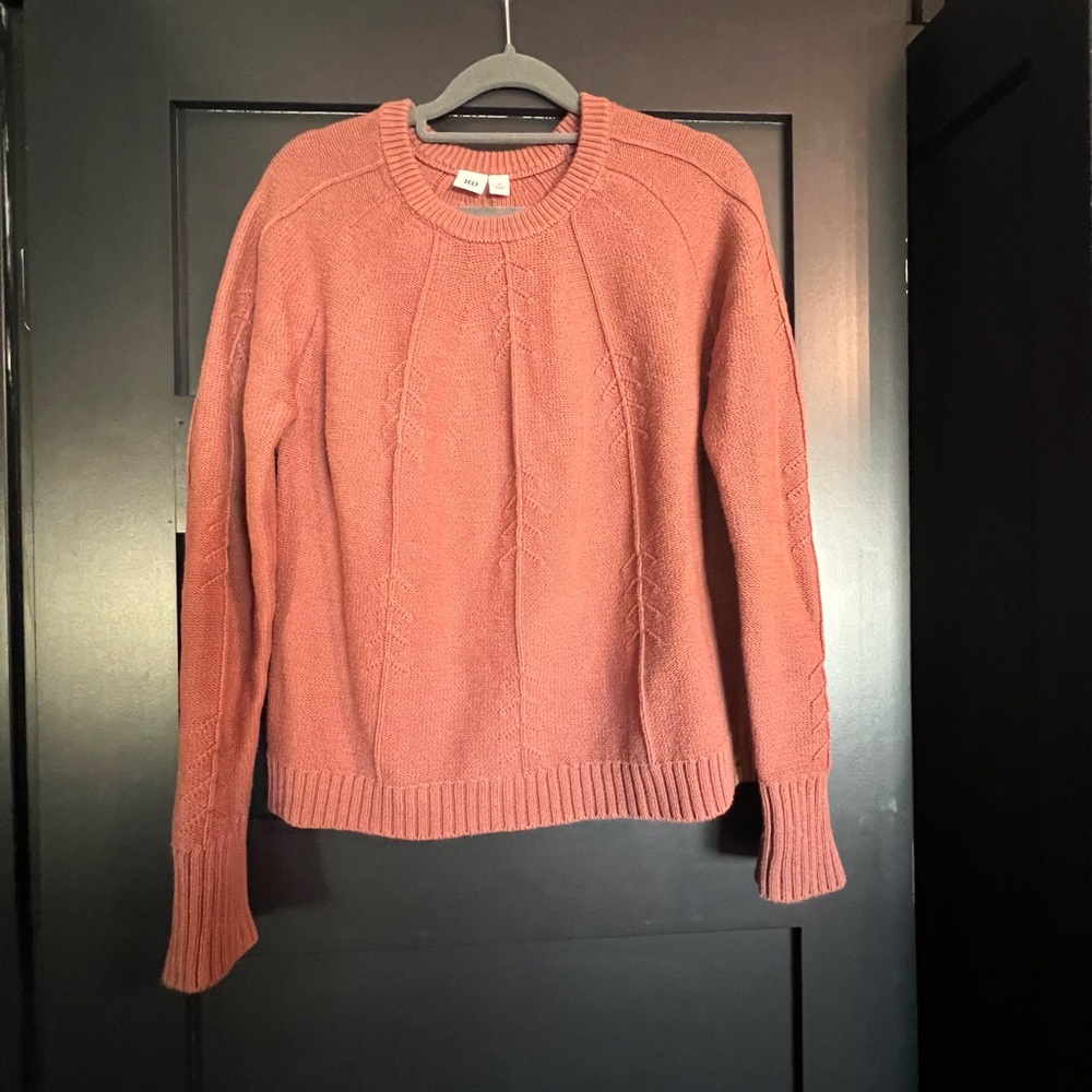 Rust Color Crewneck Cable Sweater